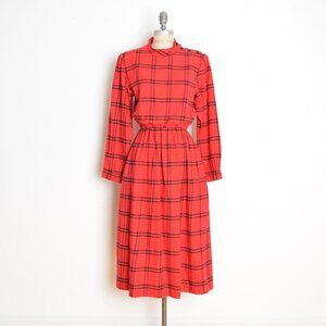 vintage 80s dress Lanz Originals red black plaid flannel long sleeve midi M